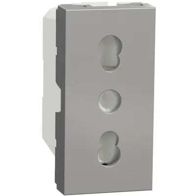 Priza italiana 1 modul 16A 2P+E Schneider Noua Unica NU302330, aluminiu