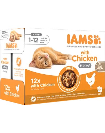IAMS Advanced Nutrition Kitten Chicken in Gravy Pouch 12x85g hrană umedă pisoi, pui în sos