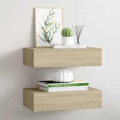 vidaXL Dulapuri de perete cu sertar, 2 buc., stejar, 40x23,5x10 cm MDF