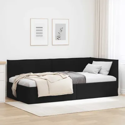 vidaXL Cadru de pat colțar cu headboard Negru 80 x 200 cm țesătură