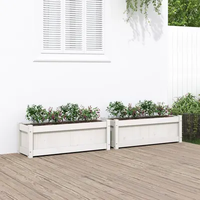 Gossi jardiniere de gradina, 2 buc., alb, lemn masiv de pin