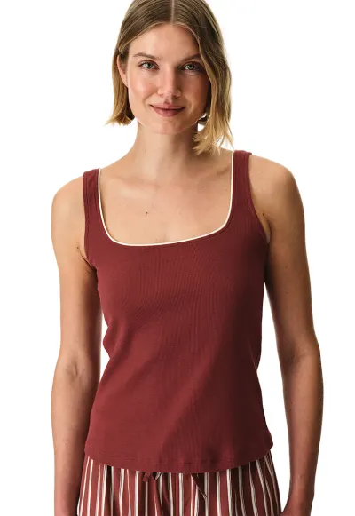 Top de pijama cu decolteu patrat - Caramiziu