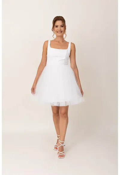 Rochie cu decolteu patrat - Alb