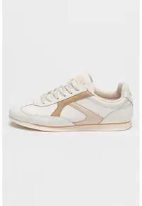 Pantofi sport de piele cu detalii colorblock - Alb/Bej