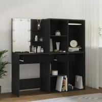 vidaXL Masă de toaletă cu LED și dulapuri, negru, lemn prelucrat