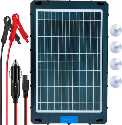 Incarcator solar auto Techstar 12W Waterproof, pentru baterii 12V, panou portabil cu cleme crocodil, mufa bricheta si protectii inteligente supraincarcare