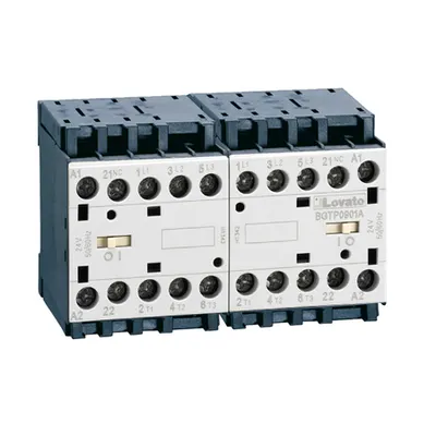 Ansamblu contactori pentru inversare de sens, AC bobina, BUILT-IN INTERLOCK ONLY WITH REAR PCB SOLDER PINS, 9A AC3 IN AC, 4KW. bobina tensiune 230VAC 50/60HZ