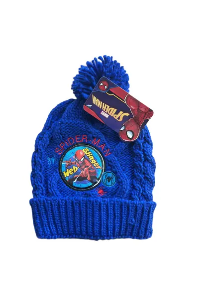 Caciula de iarna pentru baieti Spiderman - albastra - cu pompon