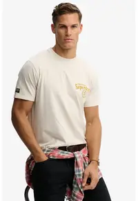 Tricou cu decolteu la baza gatului si imprimeu - Crem