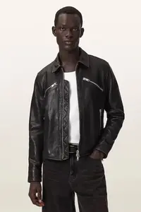 AllSaints geacă de piele pentru bărbați VERDI