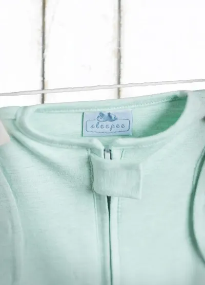 Saculet swaddle pentru infasat din bumbac + caciulita Second Step menta Sleepee