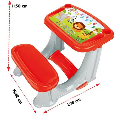 Masuta pupitru pentru studiu si desen Pilsan Smart Study Desk Red cu bancuta si suport picioare,realizat din plastic rezistent,margini rotunjite