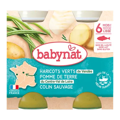 Piure de cartofi, fasole verde si peste cod, 2 x 200g, BabyBio