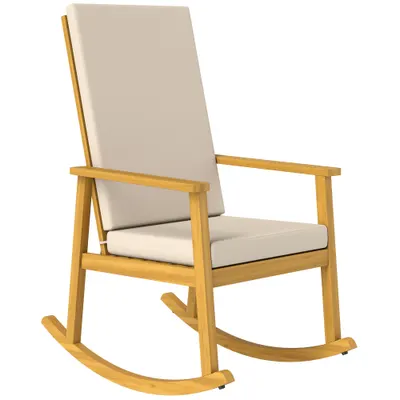 Outsunny Scaun balansoar din lemn de acacia Fotoliu balansoar cu spătar înalt Perne până la 160 kg 60 x 89 x 107 cm Bej | Aosom Romania