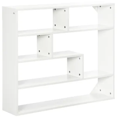 Biblioteca moderna de perete HOMCOM cu 4 niveluri , raft din lemn care economiseste spatiu pentru living si birou, 94x19,5x80cm, alb | Aosom Romania