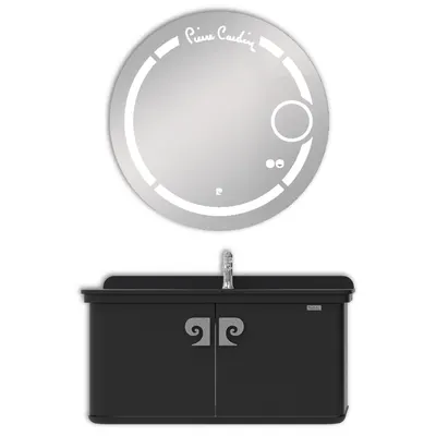 Set mobilier baie Pierre Cardin Eva Led suspendat 3 piese negru-argintiu 101 cm