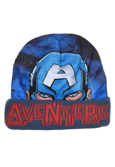 Caciula copii albastra - 52 - cu imprimeu Captain America - calduroasa - din poliester