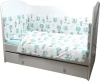 Set de lenjerie pentru pătuț bebeluși 5 piese Rainy - Ursuleț pe lună, verde