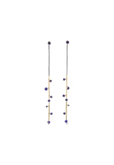 Cercei Nightfall - lungi - cu surub - pe snur negru - cu lapislazuli si elemente din aur filat de 14k/20