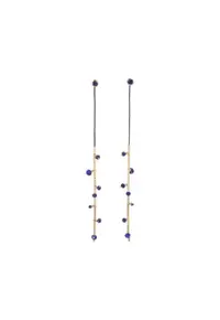 Cercei Nightfall - lungi - cu surub - pe snur negru - cu lapislazuli si elemente din aur filat de 14k/20