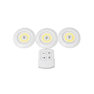 Lampi LED Rotunde cu Telecomanda Mobila, Autoadezive, 3 Bucati
