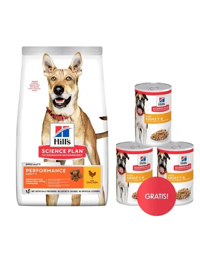 HILL'S Canine Adult 1+ Performance pui 14 kg hrană câini activi + 3 conserve GRATIS