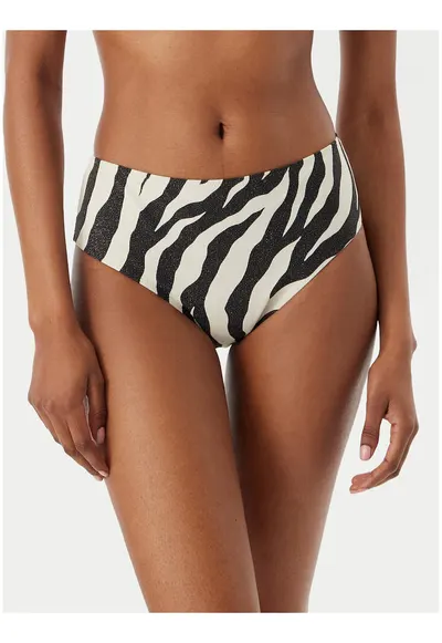Slip de bikini dama - animal print zebra - Negru/Bej