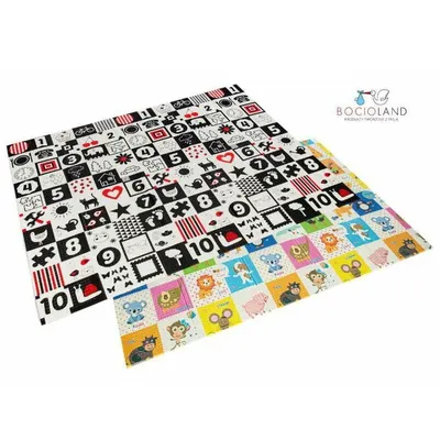 Covoras de joaca pliabil Bocioland Happy Day 200x150x1 cm cu doua fete,suprafata impermeabila antiderapanta din spuma XPE,husa depozitare cu maner