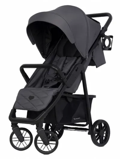 Carucior pentru copii Euro-Cart Flex omologat pana la 22 kg, Iron Black Edition cu cadru de aluminiu, roti cu suspensii, echipat cu husa de picioruse groasa, pelerina de ploaie si suport pentru biberon