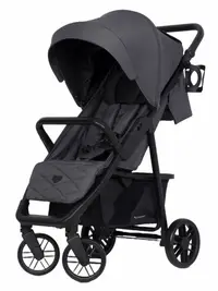Carucior pentru copii Euro-Cart Flex omologat pana la 22 kg, Iron Black Edition cu cadru de aluminiu, roti cu suspensii, echipat cu husa de picioruse groasa, pelerina de ploaie si suport pentru biberon