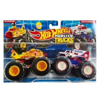 Set 2 masinute Monster Truck, Hot Wheels, Helichopper si Rescue Rampager, JHY84