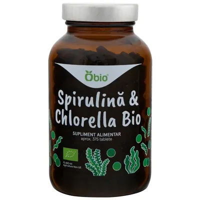 Spirulina si chlorella bio 375 tablete 150g Obio