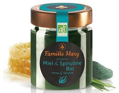 Miere bio de salcâm cu spirulină, 170 g, Famille Mary