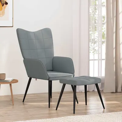 vidaXL Scaun de relaxare cu taburet, gri deschis,textil