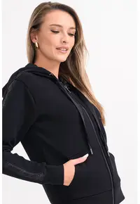 Hanorac cu fermoar si doua buzunare - Negru