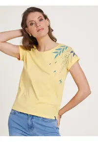 Tricou din bumbac organic cu imprimeu cu frunze -