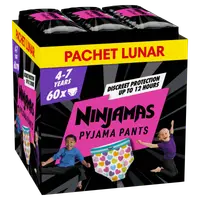 Scutece-chilotel de noapte pentru fetite 4-7 ani 17-30kg, 60 bucati, Ninjamas