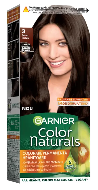 Vopsea de par permanenta Color Naturals 3 Saten Inchis, 112ml, Garnier