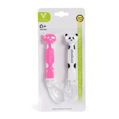 Lingură de silicon Cangur - Baby Panda, roz