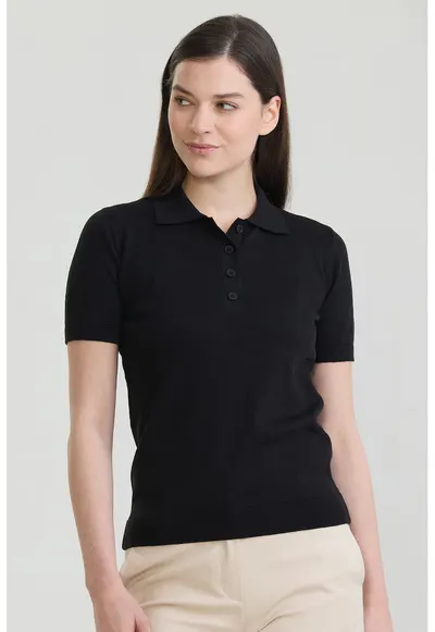 Tricou polo cu croiala slim-fit si model uni - Negru