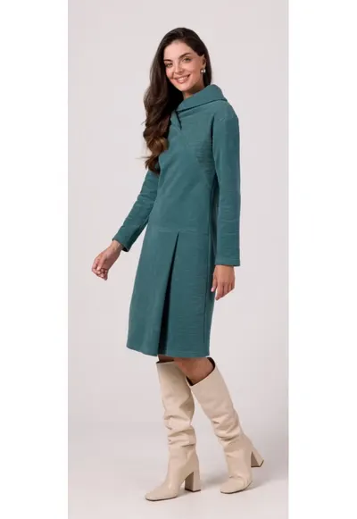 Rochie cu guler inalt - turcoaz -