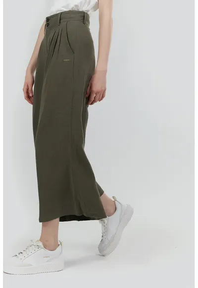 Pantaloni din amestec de in cu croiala ampla Piper - Maro