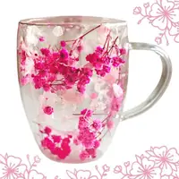 Cană cu flori uscate gypsophila roz, pereți dubli, sticlă borosilicată, 300 ml, SZK149