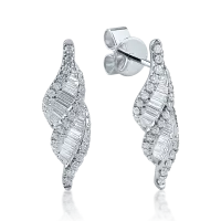 Cercei geometrici din aur alb cu diamante baguette de 0.46ct si diamante round de 0.37ct