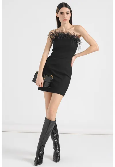 Rochie cu detaliu franjurat - Negru