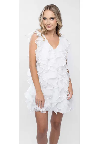 Rochie scurta cu volane si spate decupat - Alb