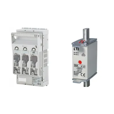 Pachet Protectie Circuit Trifazat: Soclu Siguranta Fuzibila NH00 3P (M8/M8), Siguranta Fuzibila NH00C gG 160A 400V