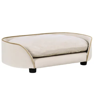 PawHut Canapea pentru câini canapea pentru animale de companie cu pernă detașabilă și husă lavabilă 66 x 43 x 19,5 cm bej | Aosom Romania