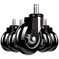 Set 5 roti de silicon, diametru 75mm, tija 11mm, pentru scaune de birou sau scaune de gaming, Negru