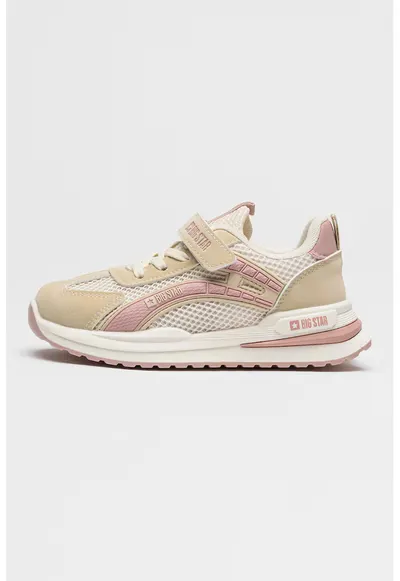 Pantofi sport low-cut din piele ecologica si plasa - Roz pastel/Alb murdar